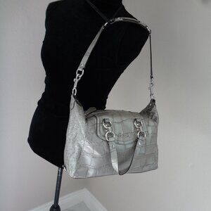 COACH "Ashley" embossed silver leather croc satchel bag.